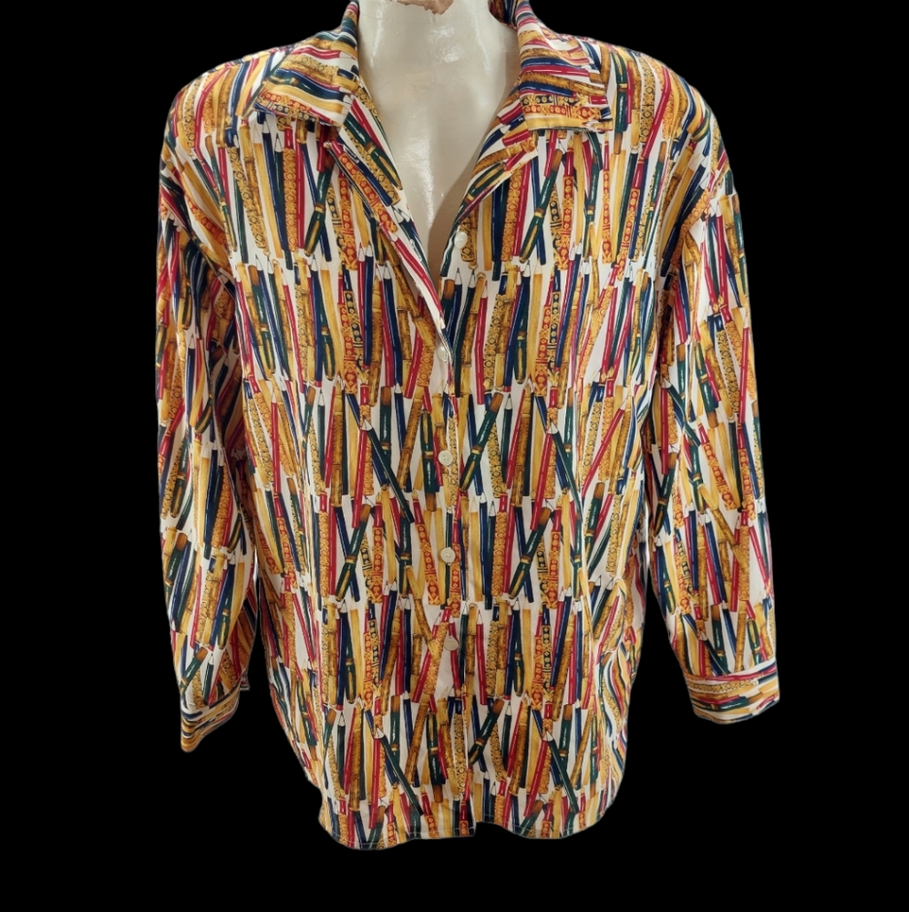 Vintage Jones New York Pens Pencils Shirt blouse tunic teacher professor school